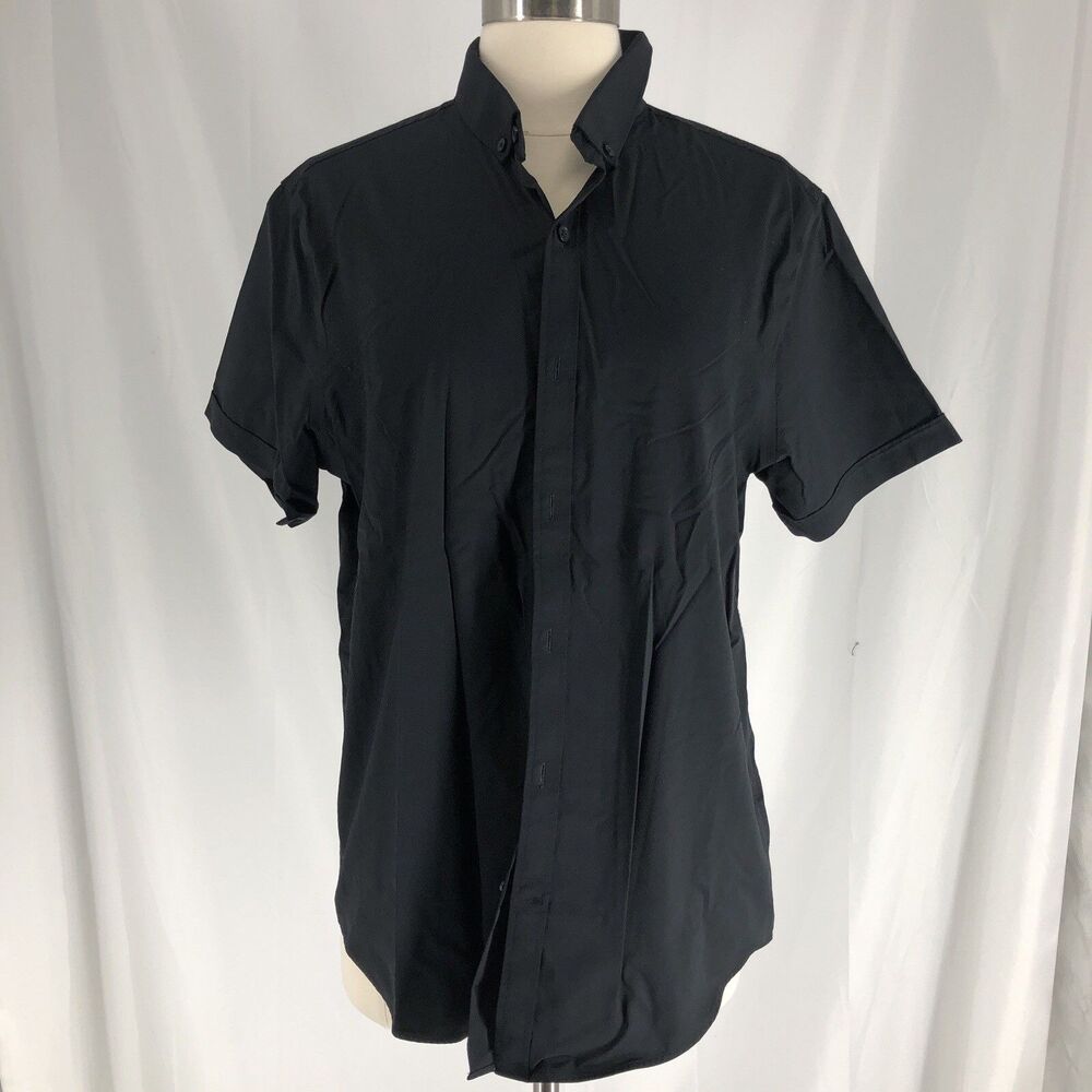 Express Shirt Mens M 15-15.5 Black Short Sleeve Performance